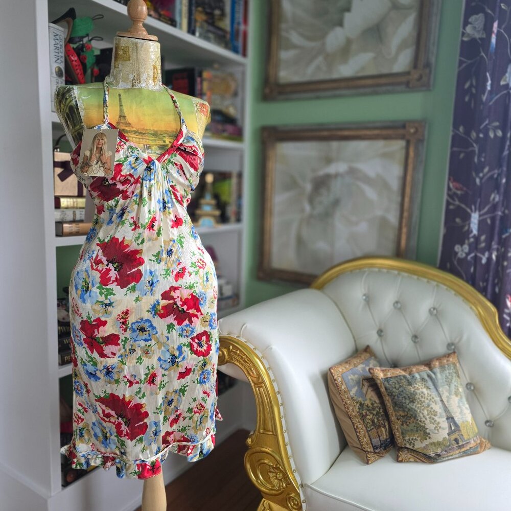 NWT Vintage Betsey Johnson Silk Floral Babydoll Dress -- Size 2